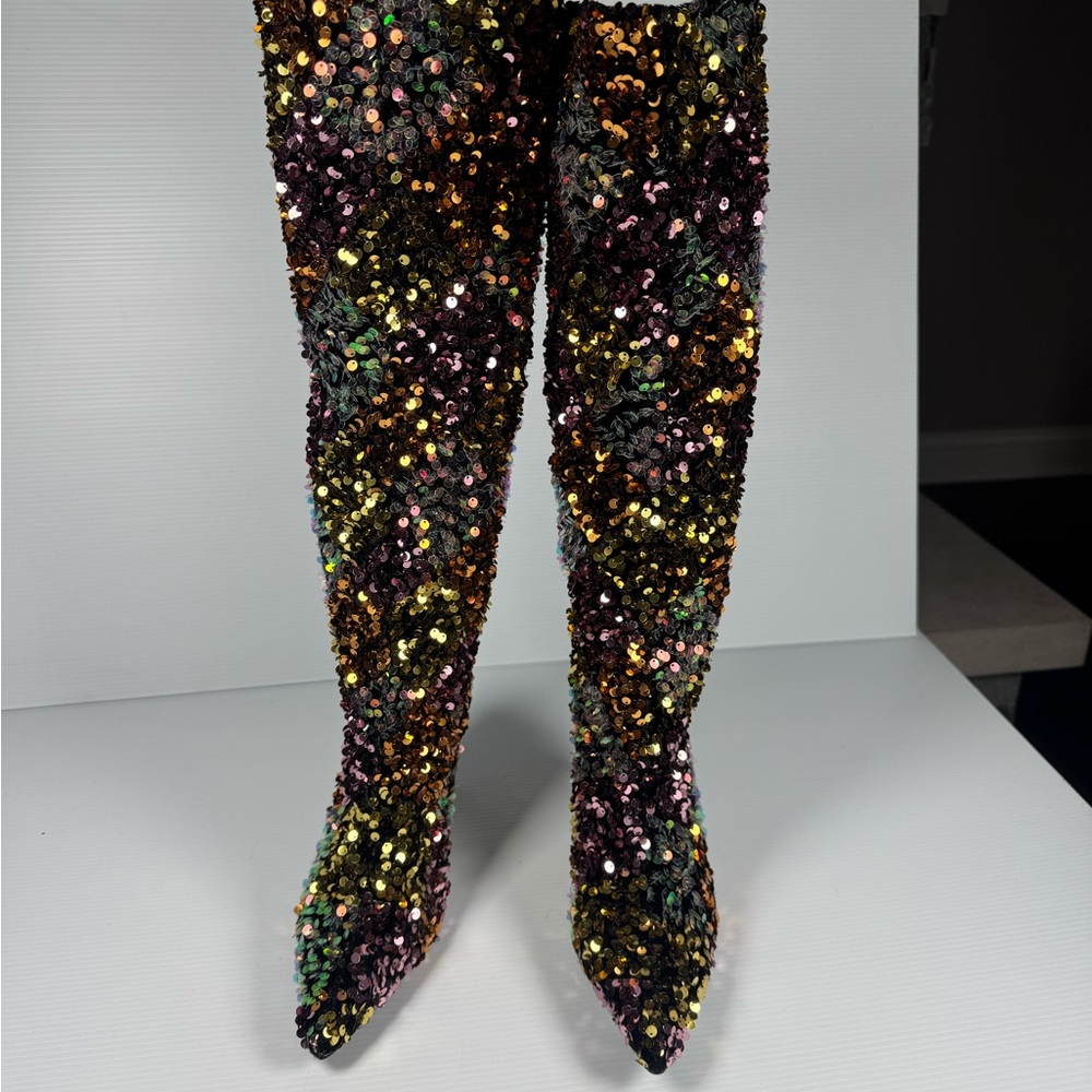 Azalea Wang Jimena3 Multi Sequin Knee High Heel Boots Disco Festival Party Sz 6 - Picture 4 of 6